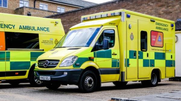 London, UK, May 12, 2020, Parked Ambulances Service Vehicles In South London, UK, NHS Emergency Medical Respo<em></em>nse Vehicles, With No People During Coro<em></em>navirus COVID-19