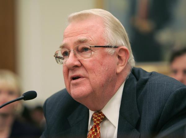 Former Attorney General Ed Meese testifies during a hearing of the House Intellegence Committee on 9/11 legislation on August 11, 2004 in Washington, DC. 