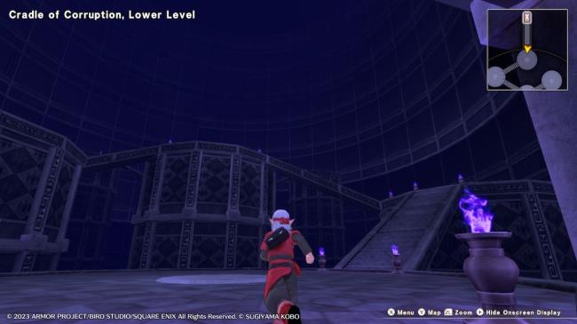 Psaro running towards a large staircase on the Lower Echelon of the Cradle of Corruption in Dragon Quest Monsters: The Dark Prince.