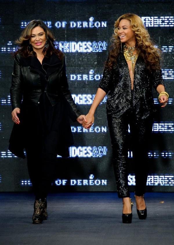 Tina Knowles (left) and Beyoncé are seen during Lo<em></em>ndon Fashion Week in England on Sept. 17, 2011.