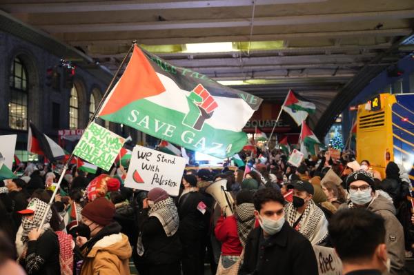 Pro- Palestinian protestors in the subway.