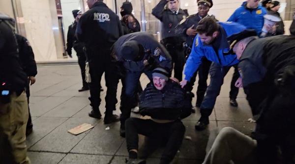 Police detain a demo<em></em>nstrator during a protest in solidarity with Palestinians