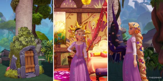 Disney Dreamlight Valley combined images of Rapunzel and her tower