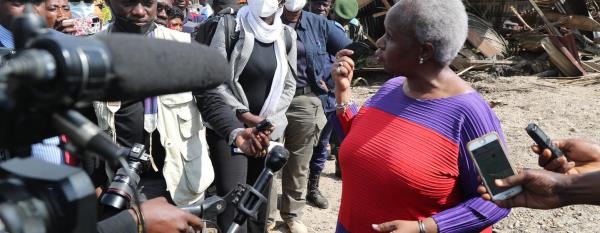 Ms. Keita speaks with the media in Kalehe, South Kivu.