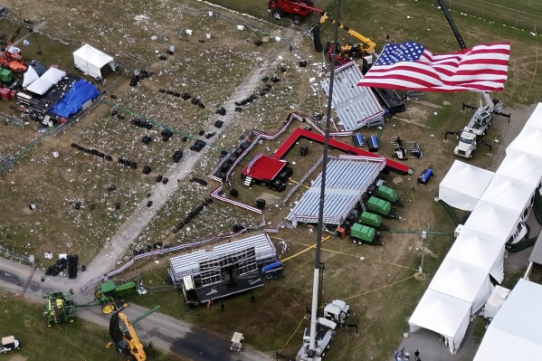 The Butler Farm Show, site of a campaign rally for Republican presidential candidate former President Do<em></em>nald Trump, is seen Mo<em></em>nday July 15, 2024 in Butler, Pa. Trump was wounded on July 13 during an assassination attempt while speaking at the rally. (AP Photo/Gene J. Puskar)