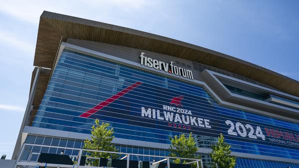 The Fiserv Forum in Milwaukee, Wis., is seen prior to the Republican Natio<em></em>nal Convention