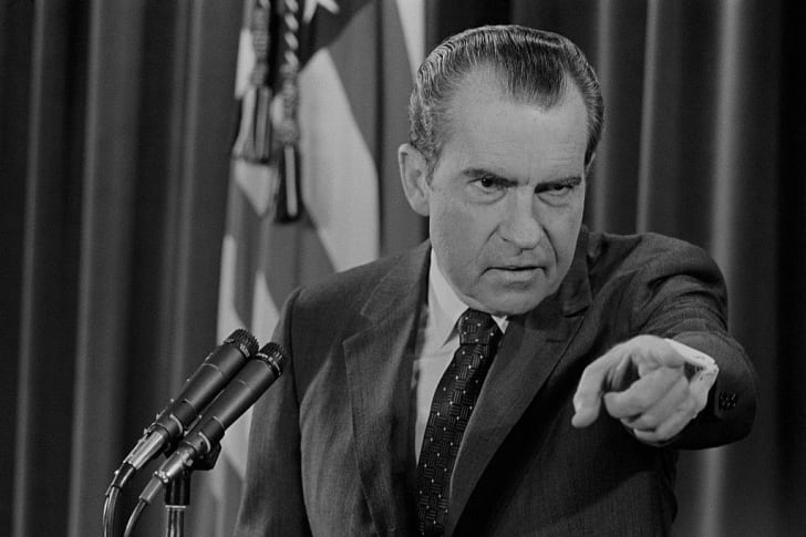 President Nixon Pointing During Press Conference