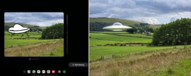 Samsung photo assist feature inserting a flying saucer into a photo of a field