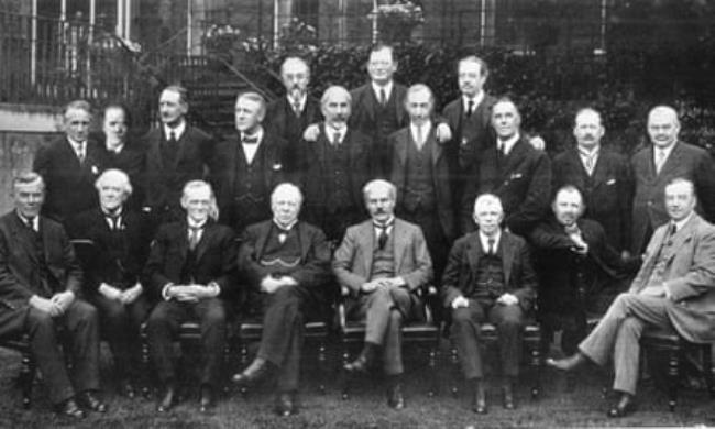 A period formal black and white group photograph of the Labour cabinet