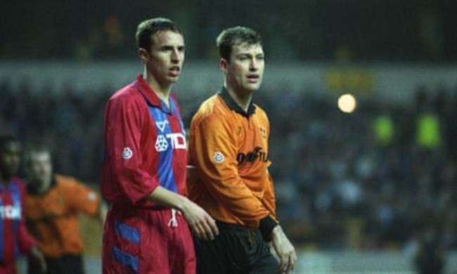 Gareth Southgate in action for Crystal Palace against Wolves in 1994.