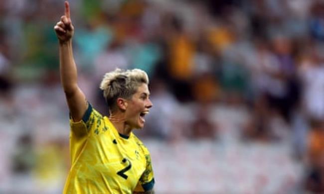 Australia’s Michelle Heyman celebrates scoring the match-winning sixth goal against Zambia.