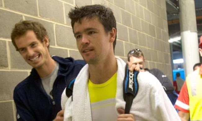 Jamie Baker is co<em></em>ngratulated by Andy Murray after his win against Do<em></em>nald Young at the 2013 Australian Open in Melbourne.