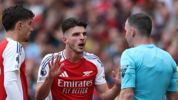 Declan Rice was shown a second yellow card at the Emirates