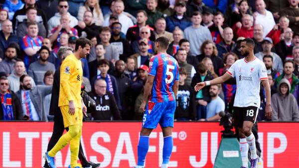 Liverpool’s Alisson set to be out ‘for a few weeks’ with latest hamstring issue