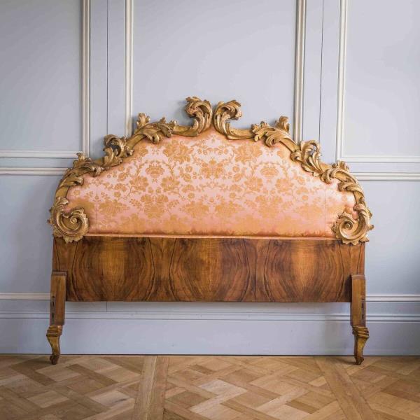 This late 19th-century headboard in rococo style by La Maison, London, features scrolled, hand-carved, acanthus leaves and water gilding; €5600, lamaiso<em></em>nlondon (ships to Ireland).