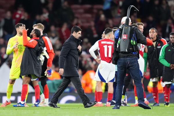 STRIDING ON: Arsenal manager Mikel Arteta (centre left) after the UEFA Champions League match at the Emirates Stadium, London. Picture date: Tuesday October 1, 2024. PA Photo. See PA story SOCCER Arsenal. Photo credit should read: Adam Davy/PA Wire.