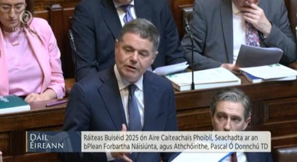 Paschal Do<em></em>nohoe delivers Budget 2025. Picture: Oireachtas TV