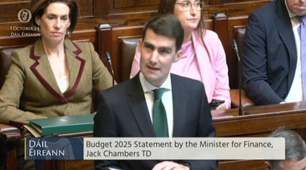 Jack Chambers delivers Budget 2025. Picture: Oireachtas TV