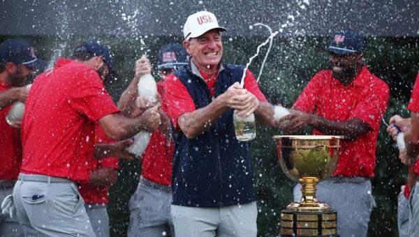 WINNING FEELING: U.S. Team Captain Jim Furyk celebrates after winning the 2024 Presidents Cup at The Royal Mo<em></em>ntreal Golf Club. Picture: Jared C. Tilton/Getty Images