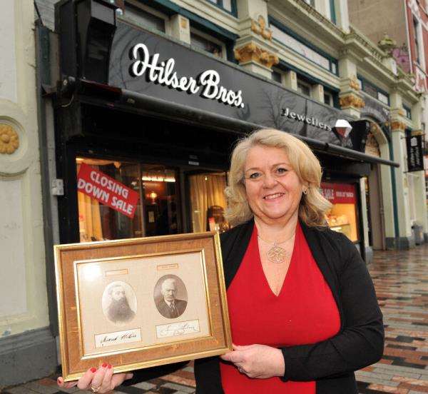 Miriam Hilser Foley at Hilser Bros jewellers shop on The Grand Parade, which closed in 2016 after 155 years in business. She is holding a picture of Richard Hilser, who came from Germany and started the business in Cork in the 1860s. Hilser Bros Bandon shop remains open. Picture: Des Barry