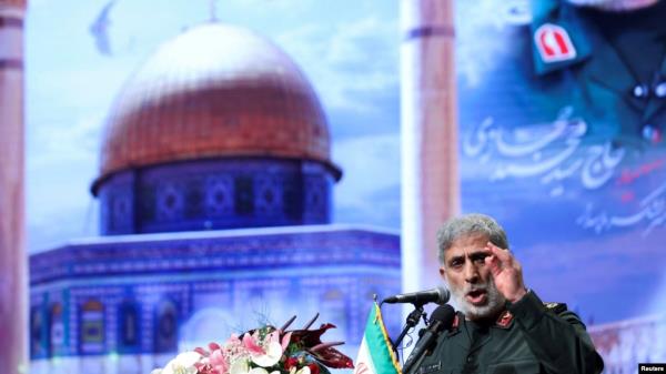 FILE - Esmail Qaani, the head of the Revolutio<em></em>nary Guards' Quds Force, speaks during a ceremony marking the anniversary of the death of senior Iranian military commander Mohammad Hejazi, in Tehran, Iran April 14, 2022. (West Asia News Agency) 