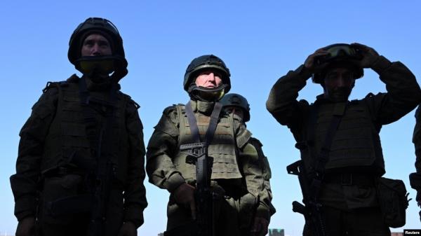 Recruits undergo combat assault training under the supervision of officers of Russia's Southern Military District, at a firing range in the Rostov region, Russia, Oct. 4, 2024.