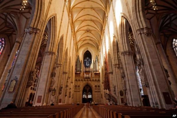 FILE - An interior view of Ulmer Münster, the world's tallest church, in Ulm, Germany, Sept. 18, 2024.