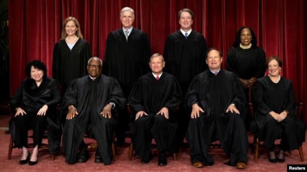 FILE - U.S. Supreme Court justices pose for their group portrait at the Supreme Court in Washington on Oct. 7, 2022.