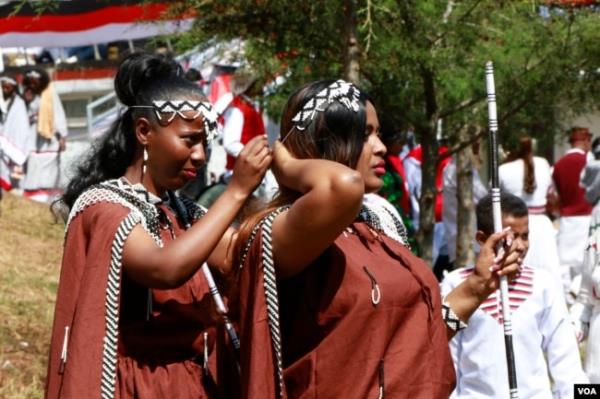 Many celebrants wear traditio<em></em>nal Oromo attire at the Irreecha Festival.