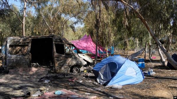 FILE - This Oct. 12, 2023, photo shows the site of a music festival wher<em></em>e revelers were killed and kidnapped five days earlier during a cross-border attack by Hamas militants.