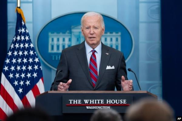 President Joe Biden speaks at the top of the daily briefing at the White House in Washington, Oct. 4, 2024.