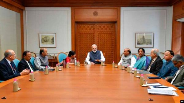 FILE - Indian Prime Minister Narendra Modi, center, leads a security Cabinet meeting in New Delhi, Feb. 26, 2019. In its latest session on Oct. 4, 2024, the group discussed implications of the Middle East conflict. (Indian prime minister’s office via AP)