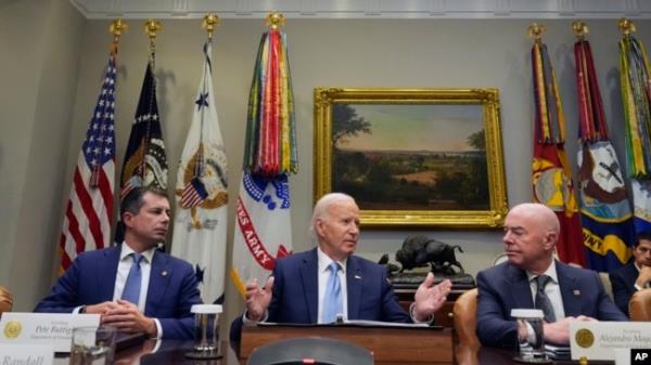 President Joe Biden speaks during a briefing on the government's respo<em></em>nse to Hurricane Helene in the Roosevelt Room of the White House in Washington, Oct. 1, 2024.