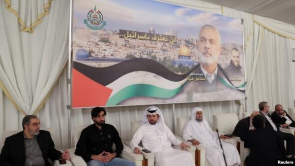 FILE - People attend the mourning house for assassinated Hamas chief Ismail Haniyeh in Doha, Qatar, Aug. 2, 2024.