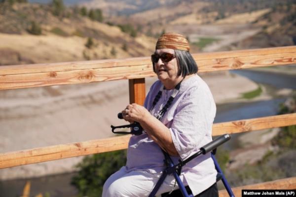 Yurok elder Jacqueline Winter is pictured by the Klamath River near Hornbrook, California, Aug. 25, 2024. Winter's son, Troy Fletcher, was the tribe's point person for dam removal for two decades. (Matthew Johan Mais via AP)