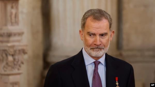 FILE - Spanish King Felipe attends a ceremony at the Royal Palace in Madrid, Spain, June 19, 2024.