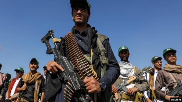 Houthi-mobilized fighters parade during a ceremony marking the 10th anniversary of the Houthi takeover in Sanaa, Yemen, September 21, 2024.