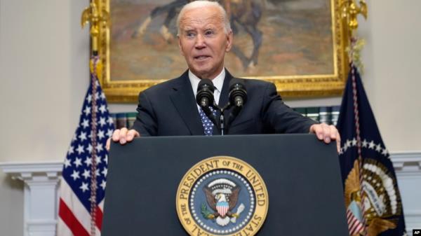 President Joe Biden speaks a<em></em>bout the federal respo<em></em>nse efforts for Hurricane Helene, from the Roosevelt Room at the White House in Washington, Sept. 30, 2024. 