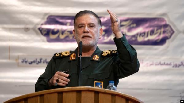 FILE - Iranian Revolutio<em></em>nary Guard Gen. Abbas Nilforushan addresses a meeting in Tehran, Iran, Feb. 5, 2024. Nilforushan died Friday in an Israeli airstrike that killed Hezbollah leader Hassan Nasrallah in Beirut, Lebabon, according to Iranian media reports.