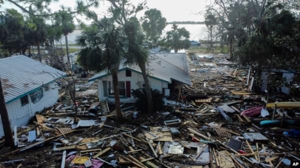 Destruction to the Faraway Inn Cottages and Motel is seen in the aftermath of Hurricane Helene in Cedar Key, Florida, Sept. 27, 2024.