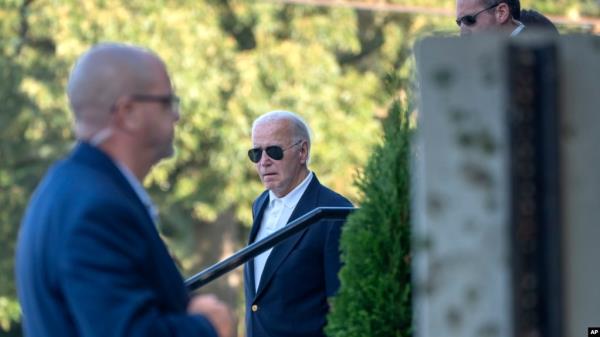 President Joe Biden leaves St. Edmond Roman Catholic Church in Rehoboth Beach, Delaware, Sept. 28, 2024. 