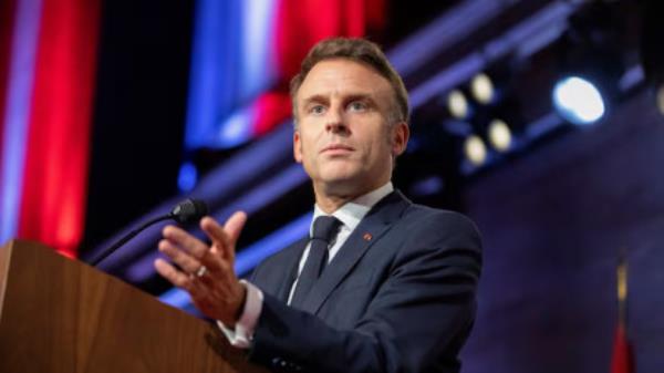 France&#039;s President Emmanuel Macron delivers a speech during a reception with Canada&#039;s Prime Minister Justin Trudeau (not pictured) in Montreal, Quebec, Canada, September 26, 2024. REUTERS/Evan Buhler/File Photo Purchase Licensing Rights