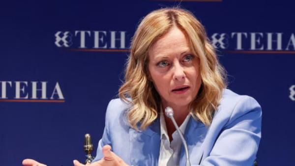 Italian Prime Minister Giorgia Meloni speaks during the European House-Ambrosetti Forum in Cernobbio, Italy, September 7, 2024. REUTERS/Claudia Greco/File Photo