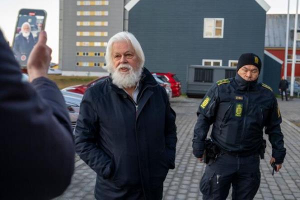 Anti-whaling activist Paul Watson arrives for a court hearing in Nuuk, Greenland, on October 2, 2024.