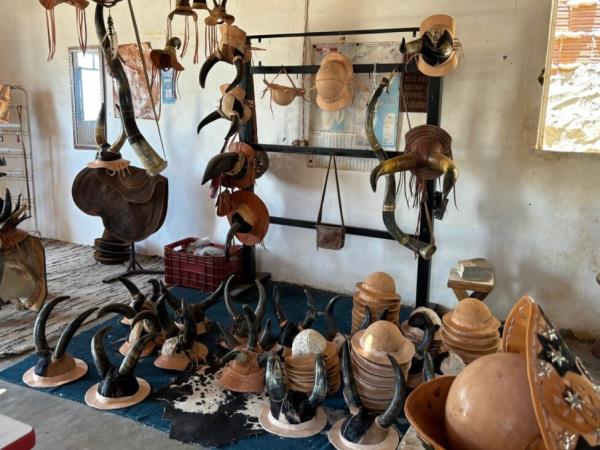 The &amp;quot;chapéus de chifre&amp;quot;, as the traditio<em></em>nal horn hats are called, handcrafted by José Guimarães de Souza and displayed in his workshop, next to the Arteza Cooperative, in the Ribeira community. Credit: Carlos Müller / IPS