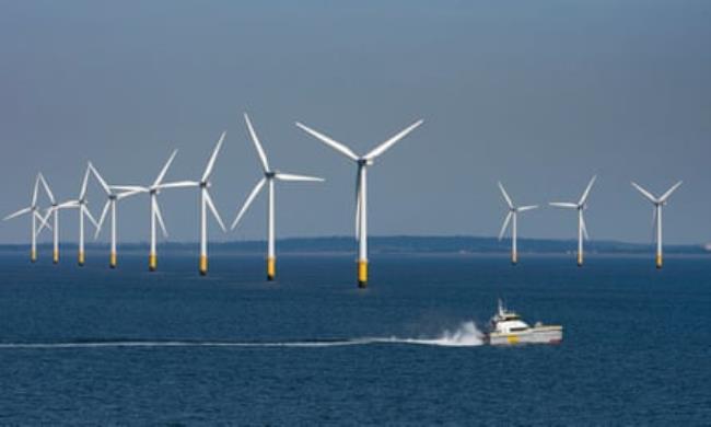 Wind turbines in Burbo Bank, Liverpool Bay, England UK